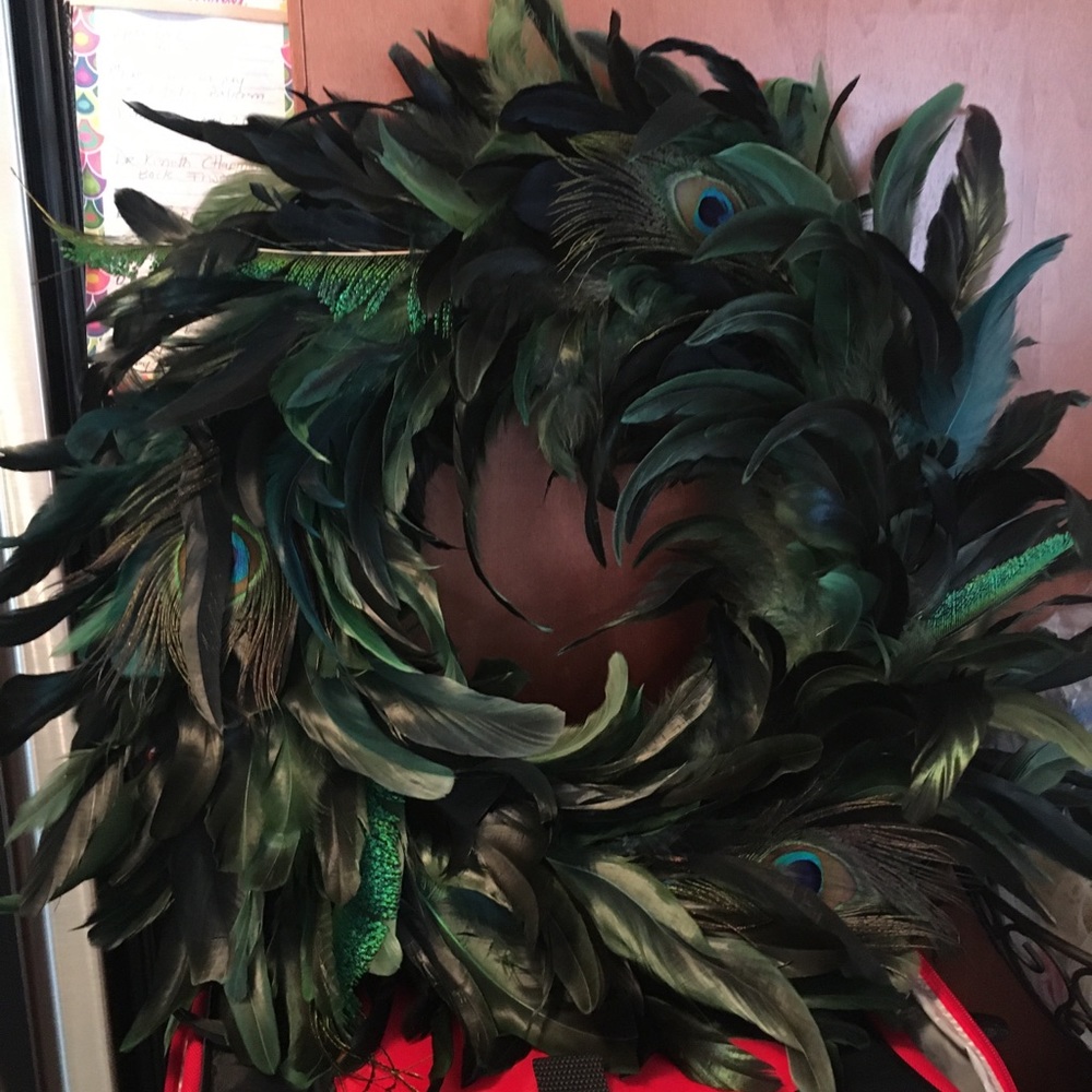 Peacock green and blue feather wreath